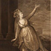 Sarah Siddons, née Kemble (1755-1831), in expressive pose, in print by J. Caldwell after W. Hamilton line engraving (1789): National Portrait Gallery NPG D10715