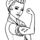 We Can Do It. Womens symbol of female power and industry. Doodle cartoon woman with grl pwr tattoo.