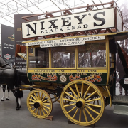 Horse-Drawn Clapham Omnibus, running from Camberwell Green to Clapham (1880s), on display in London Bus Museum, Cobham Hall, Brooklands Rd, Weybridge, Surrey.